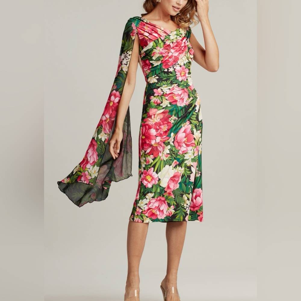 TADASHI SHOIJ WYETH CAPE SLEEVE FLORAL PRINT DRESS BTD22026M NWT